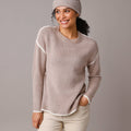 Two-Tone Soft Knit Pullover Sweater - Navy & Ivory