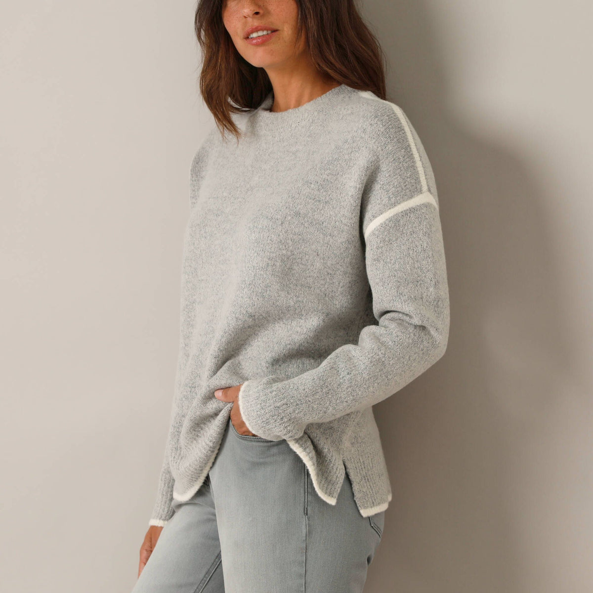 Two-Tone Soft Knit Pullover Sweater - Warm Camel