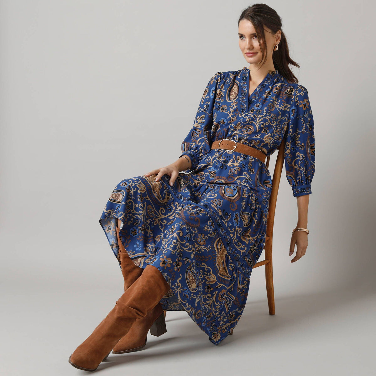 Tailored Printed Jersey Midi Dress