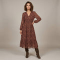 Ruffled Chiffon Floral Print Maxi Dress - Bordeaux