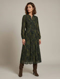 Mandarin Collar Printed Crepon Shift Dress